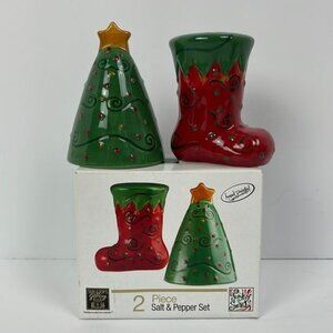 Christmas Tree & Stocking Handpainted Salt n Pepper Shakers by Tabletops Gallery